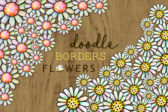 Doodle Watercolor Floral Daisy Borders