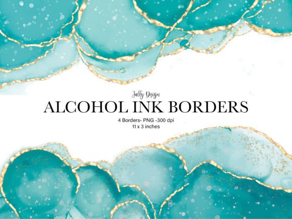 Turquoise Alcohol Ink Border Clip Art